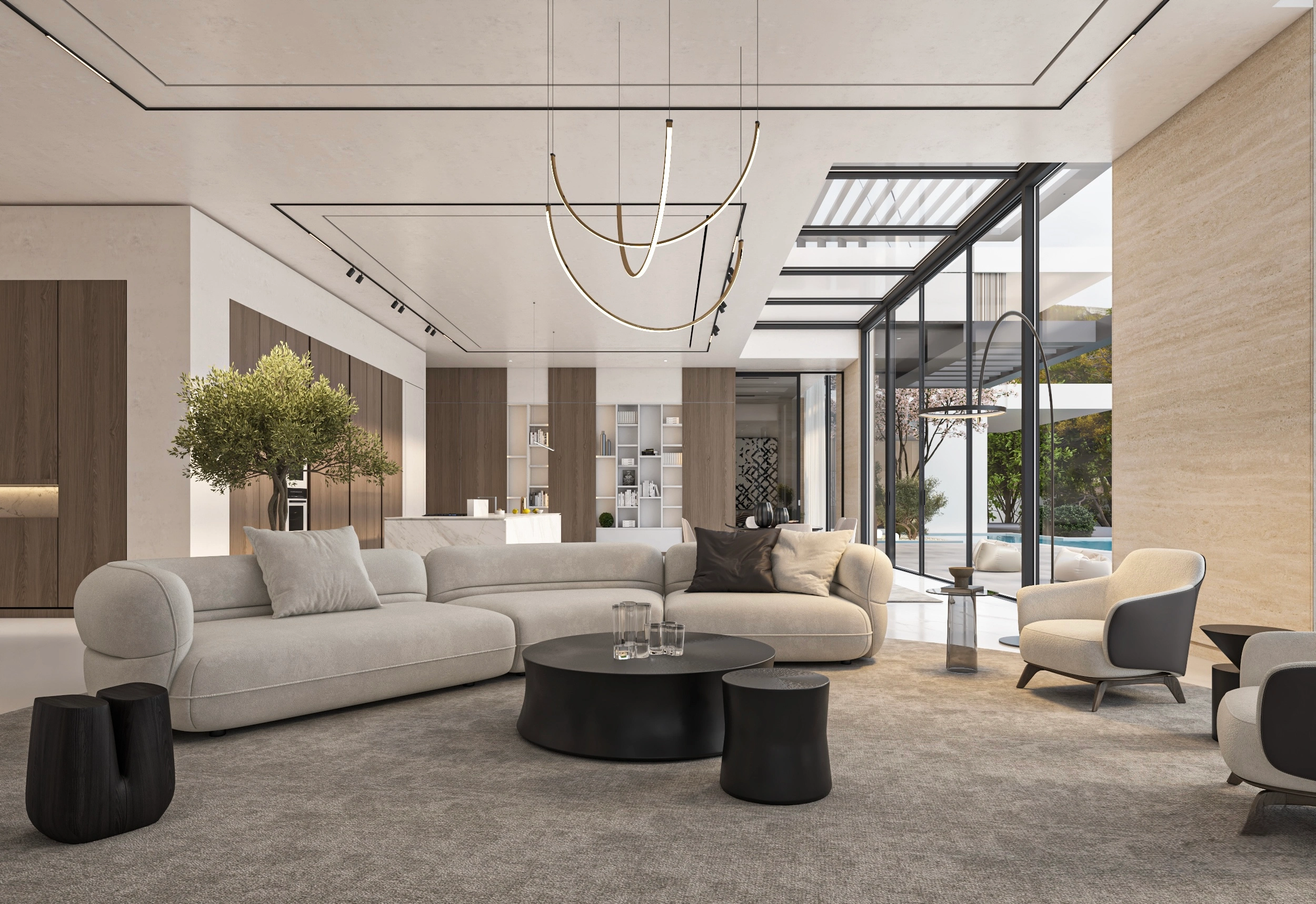 Modern ceiling installation featuring gypsum board and integrated lighting design